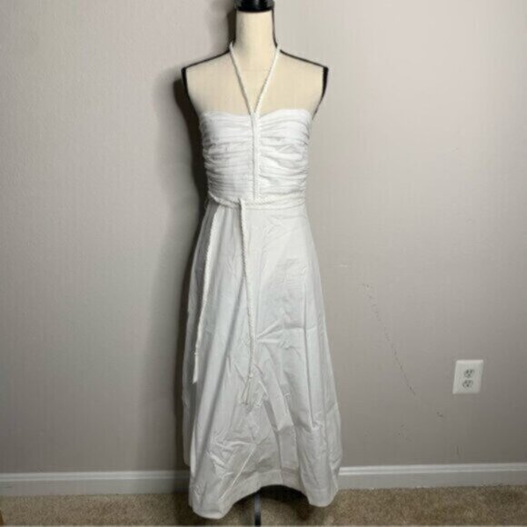 Veronica Beard White Tucker Ruched Halter Midi Dress - Picture 13 of 14